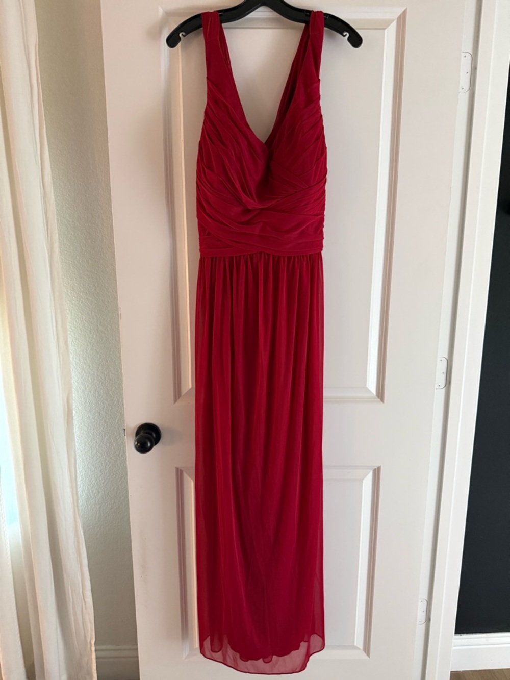 David's Bridal Red V-Neck Sleeveless Maxi Dress